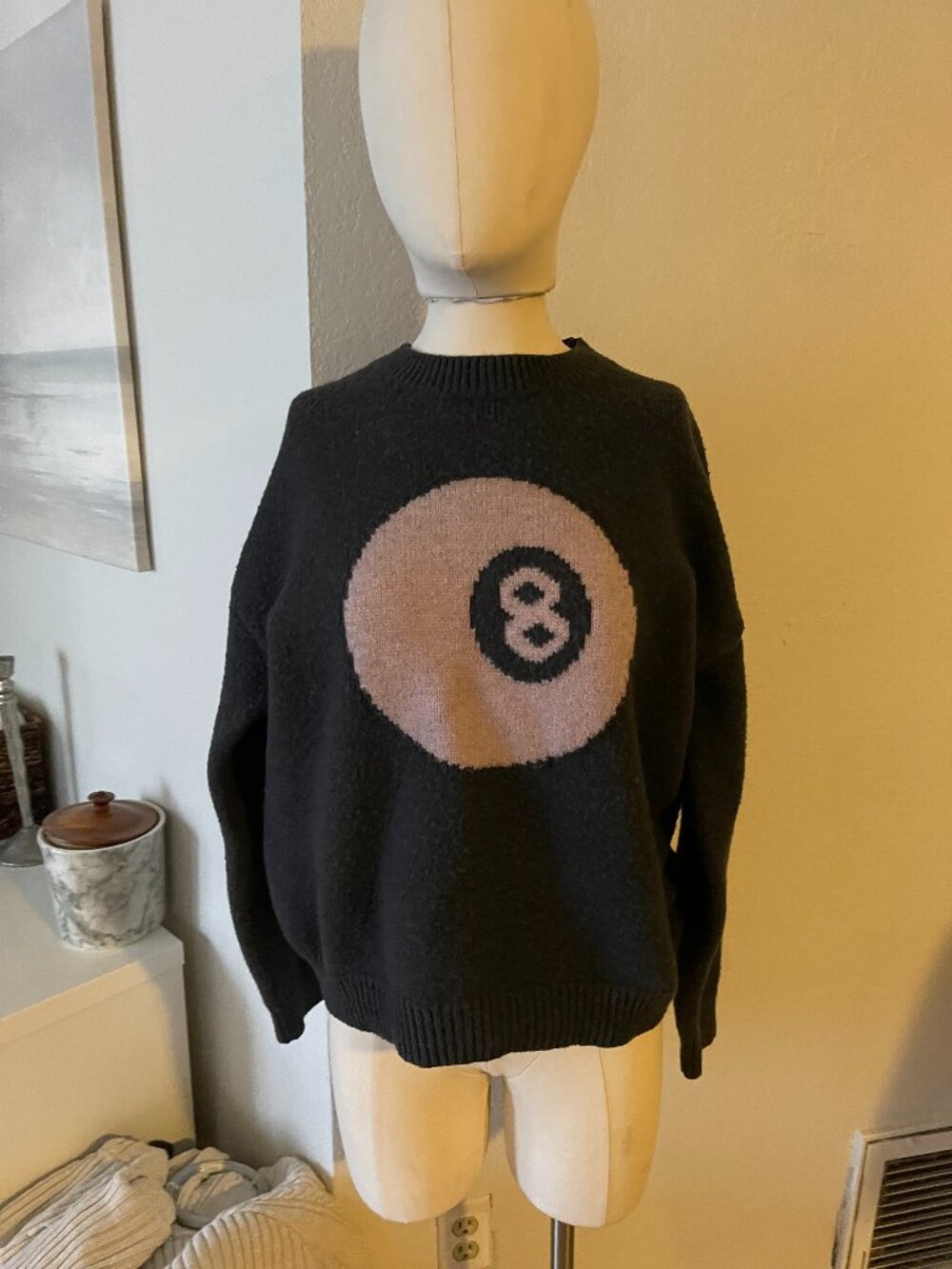edikted charcoal gray 8 ball sweater women's m/l sweater grunge skate y2k street